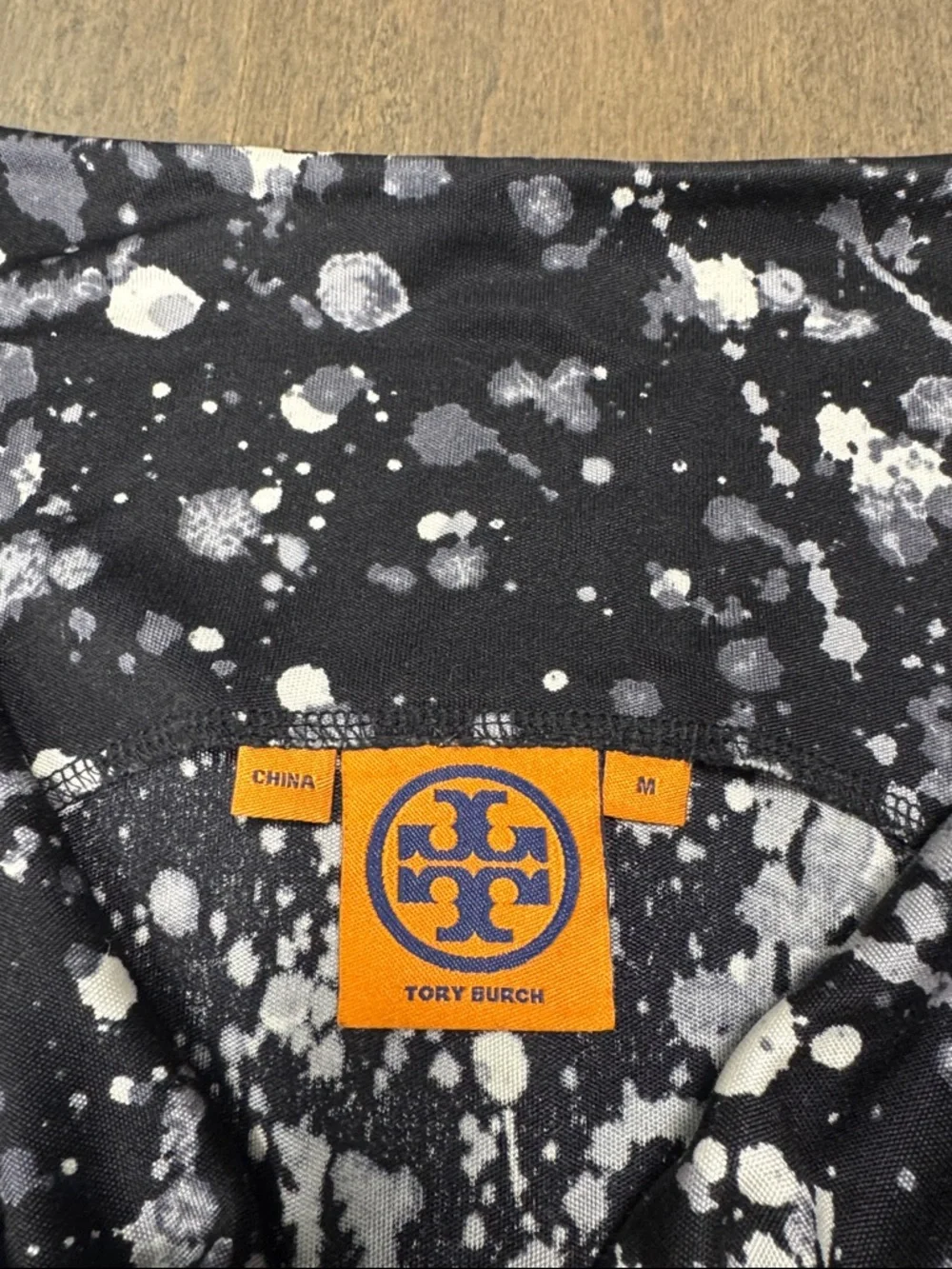 Tory Burch Silk Dress M Black White Paint Splatter Cowl Neck Sheath